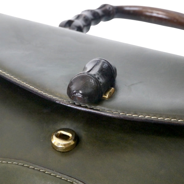 OLD Gucci ウッドハンドルバッグ（オリーブグリーン）（大）