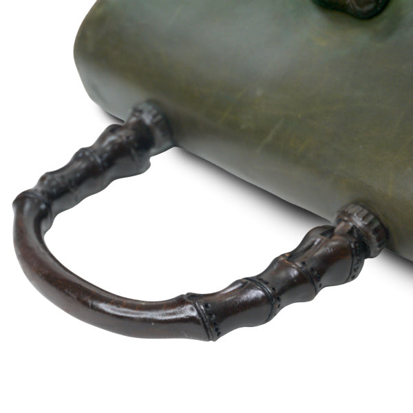 OLD Gucci ウッドハンドルバッグ（オリーブグリーン）（大）