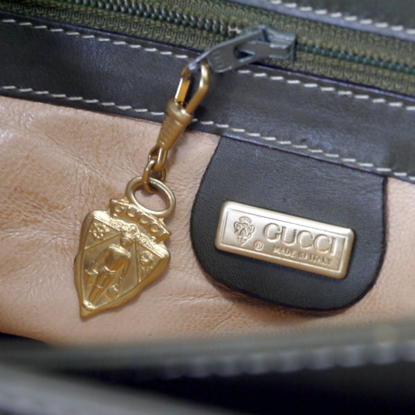 OLD Gucci ウッドハンドルバッグ（オリーブグリーン）（大）