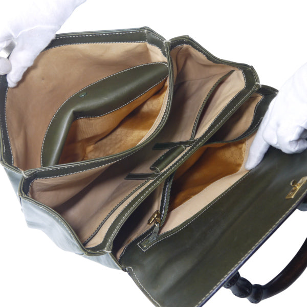OLD Gucci ウッドハンドルバッグ（オリーブグリーン）（大）
