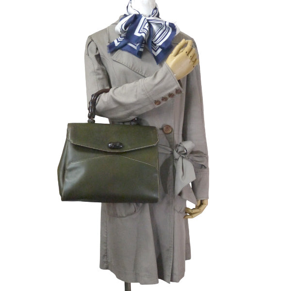 OLD Gucci ウッドハンドルバッグ（オリーブグリーン）（大）