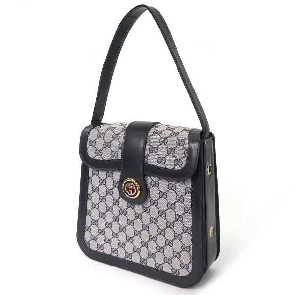 OLD Gucci 70s希少!ボックス型2WAYジャガードショルダー（青）