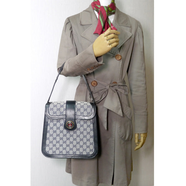 OLD Gucci 70s希少!ボックス型2WAYジャガードショルダー（青）