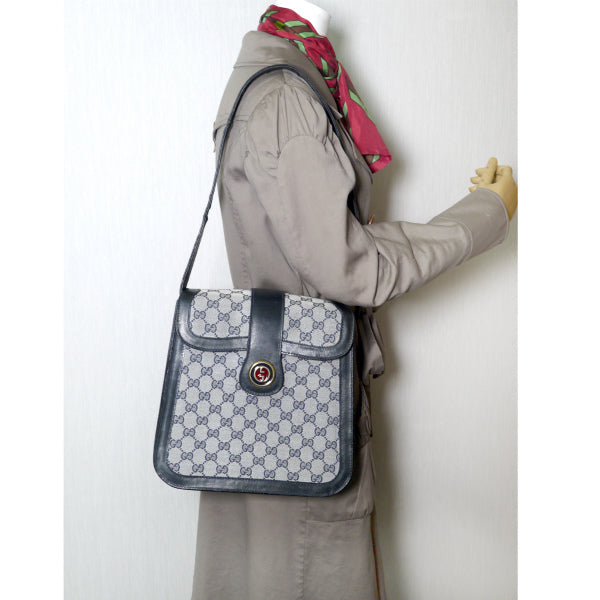 OLD Gucci 70s希少!ボックス型2WAYジャガードショルダー（青）