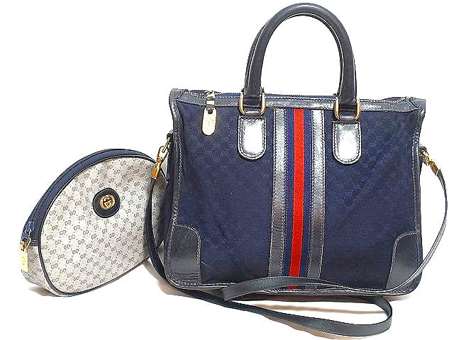 OLD Gucci 　おまけ付！ミニボストン(青キャンパス）