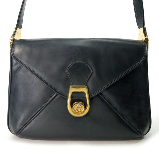 OLD Gucci　総革GG金具レターカットショルダー（黒）