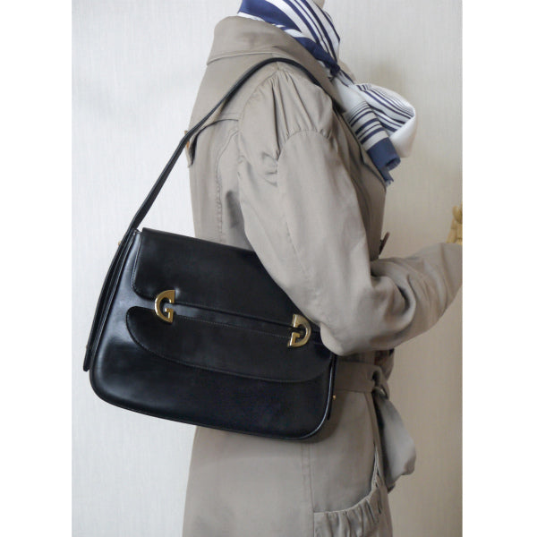 OLD Gucci　総革G金具フラップ2WAYショルダー（黒）