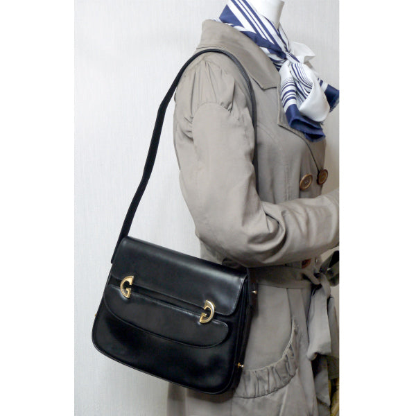 OLD Gucci　総革G金具フラップ2WAYショルダー（黒）