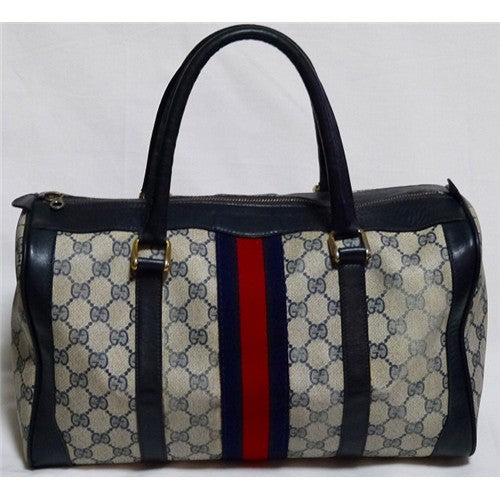 OLD Gucci 革ラインボストン（青　中）