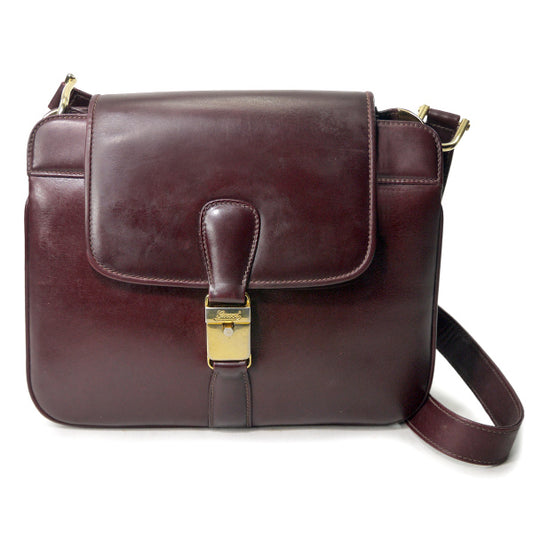 OLD Gucci　総革ロゴ金具スクエアショルダー（ボルドー）