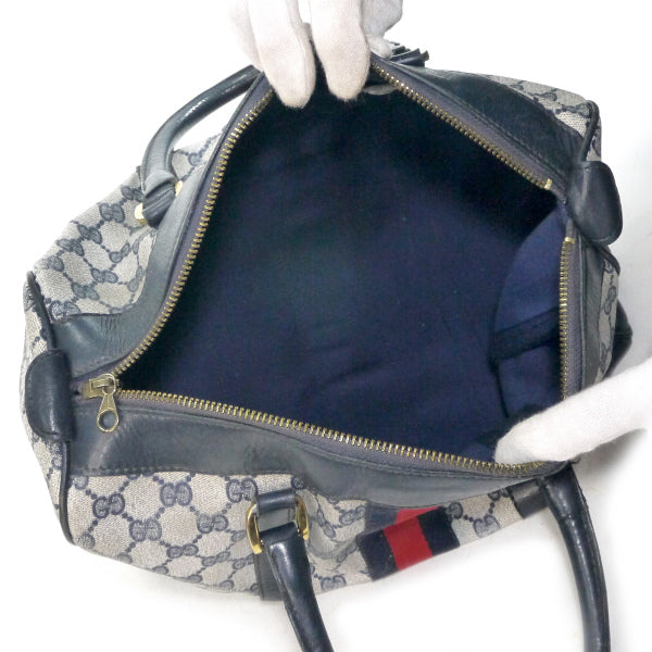 OLD Gucci 革2本シェリーラインボストン（青・中）