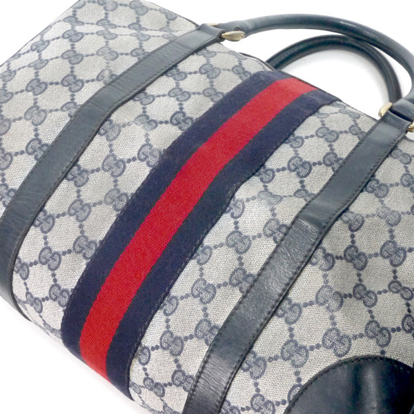 OLD Gucci 革2本シェリーラインボストン（青・中）