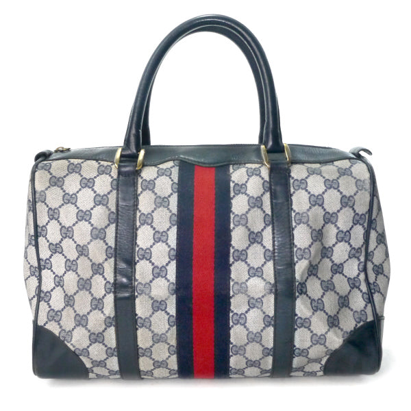 OLD Gucci 革2本シェリーラインボストン（青・中）