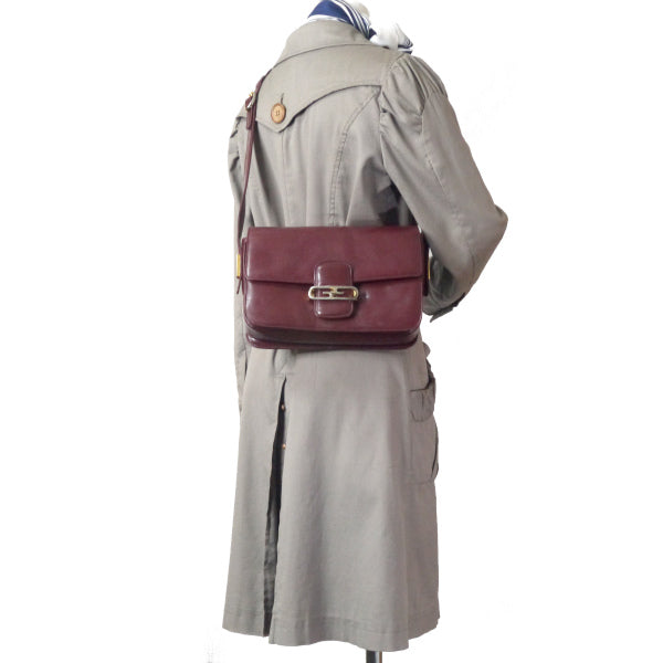 OLD Gucci　70s総革GGロゴショルダー（ボルドー）