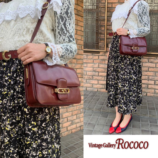 OLD Gucci　70s総革GGロゴショルダー（ボルドー）