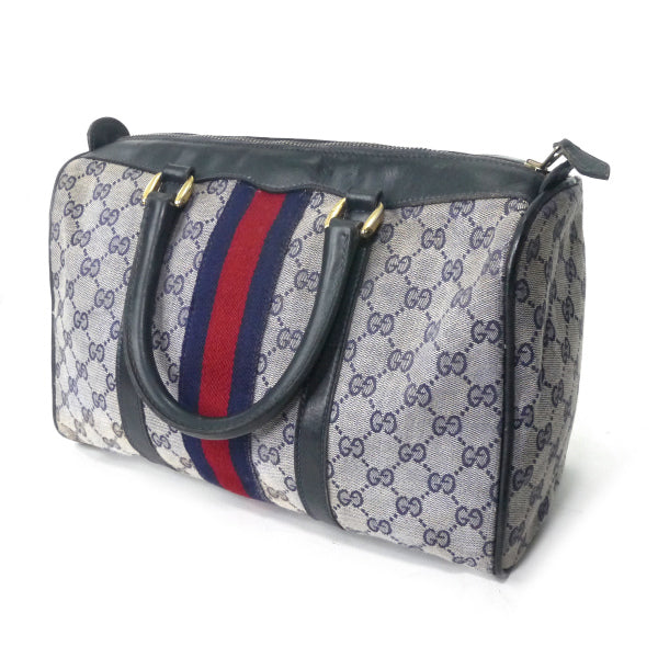 OLD Gucci 革2本シェリー ジャガードボストン（青/中）