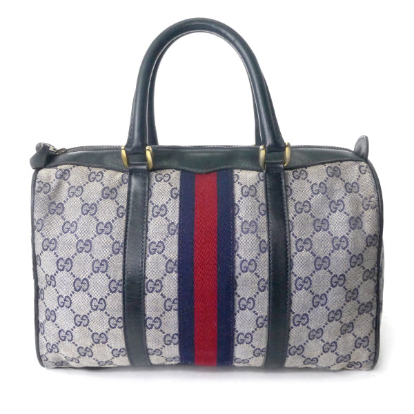 OLD Gucci 革2本シェリー ジャガードボストン（青/中）