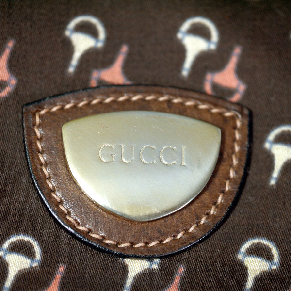 OLD Gucci 　ショルダー付きピンク×白ビット柄ボストン（茶）