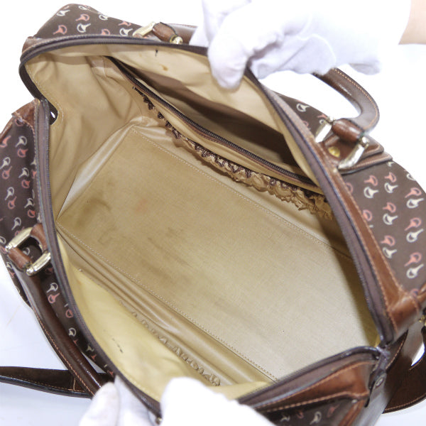 OLD Gucci 　ショルダー付きピンク×白ビット柄ボストン（茶）