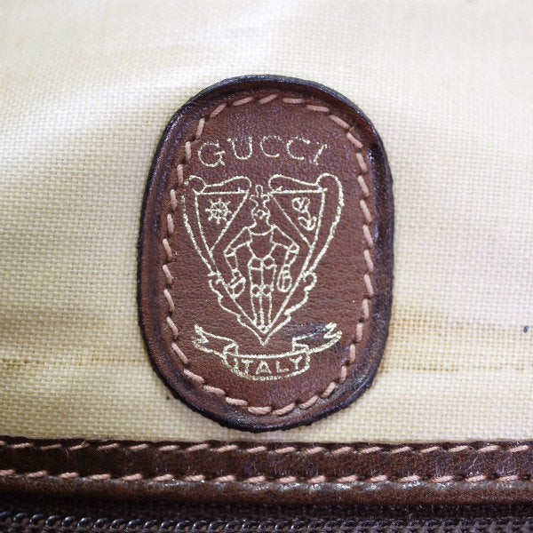 OLD Gucci 　ショルダー付きピンク×白ビット柄ボストン（茶）