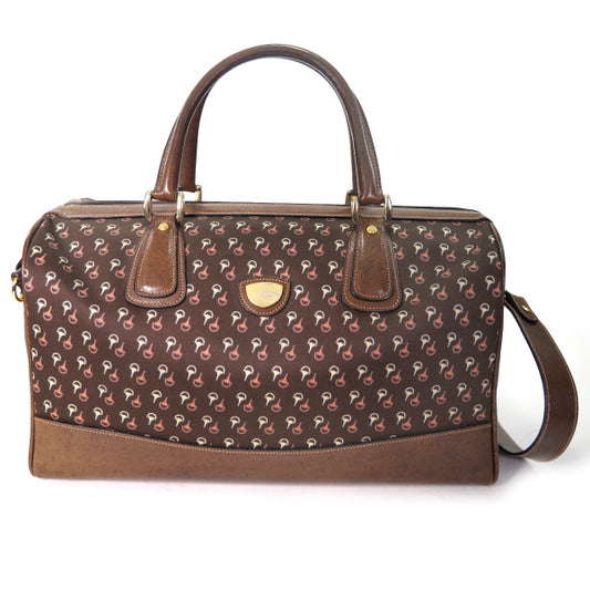 OLD Gucci 　ショルダー付きピンク×白ビット柄ボストン（茶）