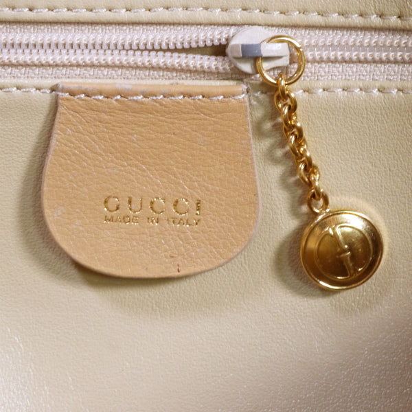 OLD Gucci　バンブー総革ショルダー付ボストン（ベージュ）