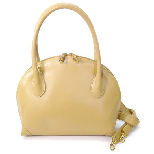 OLD Gucci　バンブー総革ショルダー付ボストン（ベージュ）