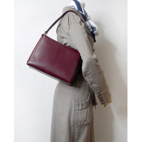 OLD Gucci　総革製スクエアハンドバッグ（ボルドー）
