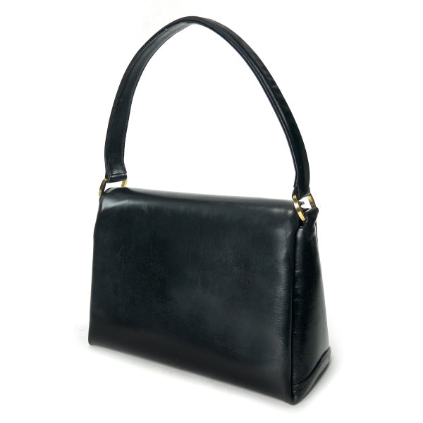 OLD Gucci Gターンロック総革ハンドバッグ（黒）