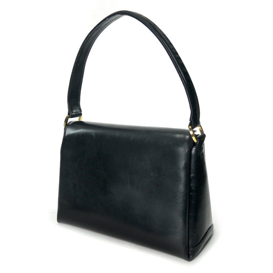 OLD Gucci Gターンロック総革ハンドバッグ（黒）