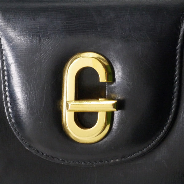 OLD Gucci Gターンロック総革ハンドバッグ（黒）