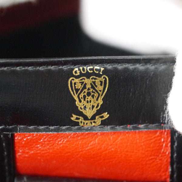 OLD Gucci Gターンロック総革ハンドバッグ（黒）