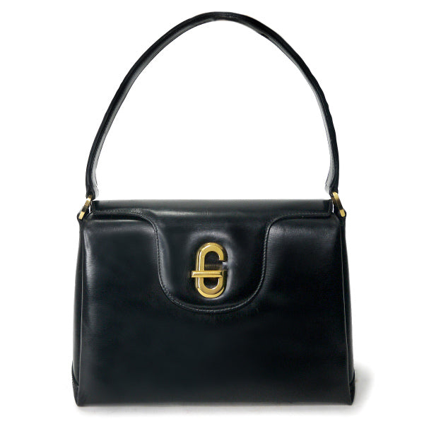 OLD Gucci Gターンロック総革ハンドバッグ（黒）