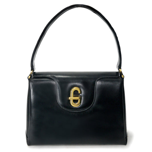 OLD Gucci Gターンロック総革ハンドバッグ（黒）
