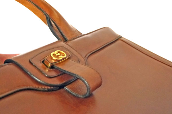 OLD Gucci 飴色スクエアハンドバッグ（茶）