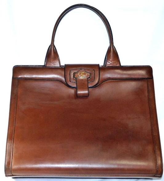 OLD Gucci 飴色スクエアハンドバッグ（茶）