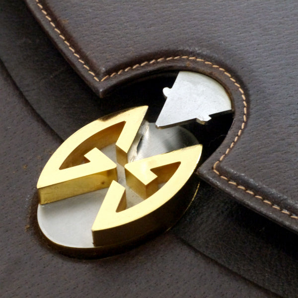 OLD Gucci　ピグスキンレザーGGロック台形ハンドバッグ（茶）