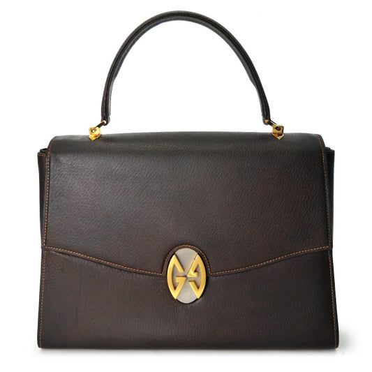 OLD Gucci　ピグスキンレザーGGロック台形ハンドバッグ（茶）