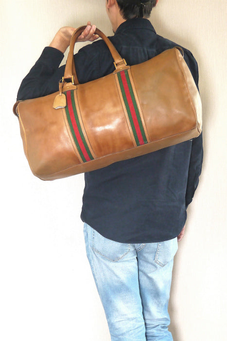 OLD Gucci　大型ボストン（茶・総皮）