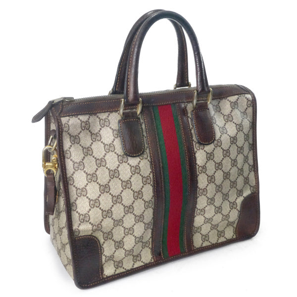 OLD Gucci スクエアミニボストン（茶・縦シェリー）