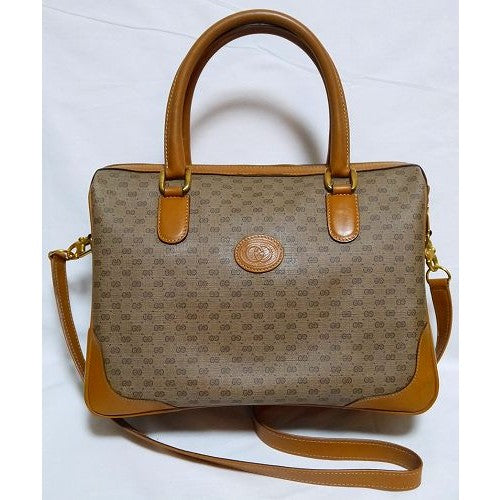 OLD Gucci ２Way角ミニボストン（キャメル・マイクロGG）