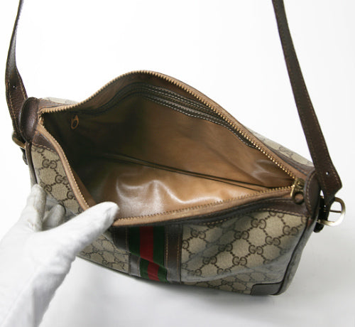 OLD Gucci ボストン型ショルダー（茶・縦シェリー）