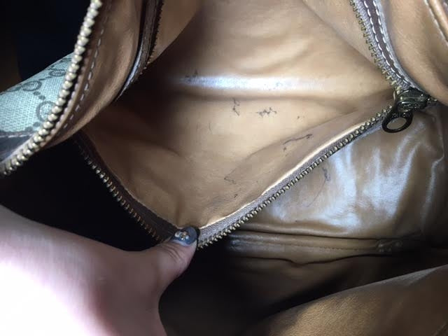 OLD Gucci ボストン型ショルダー（茶・縦シェリー）