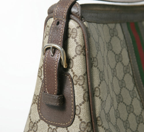 OLD Gucci ボストン型ショルダー（茶・縦シェリー）