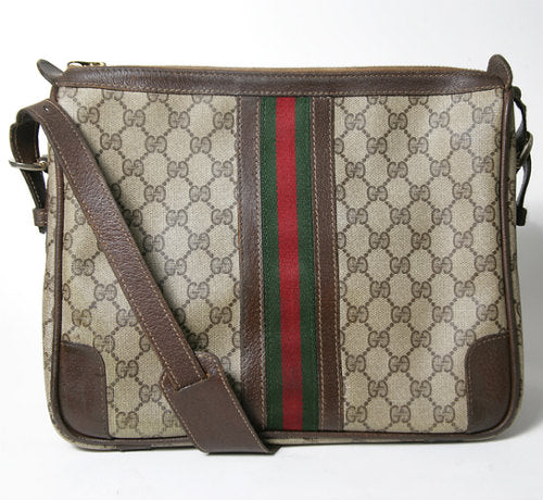 OLD Gucci ボストン型ショルダー（茶・縦シェリー）