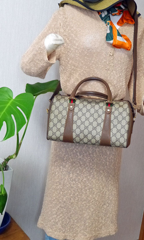 OLD Gucciサイド皮ミニシェリーボストン（茶）
