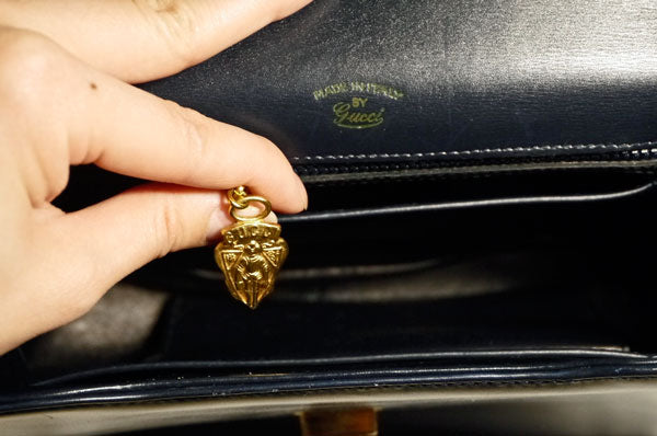 OLD Gucci 紺カウ皮ハンドバッグ