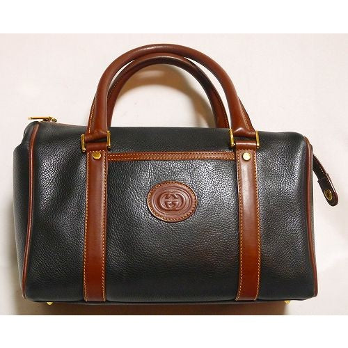 OLD Gucci 総皮ミニボストン（黒×茶）