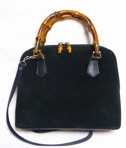 OLD Gucci ２Wayバンブーバッグ（黒・スエード皮）