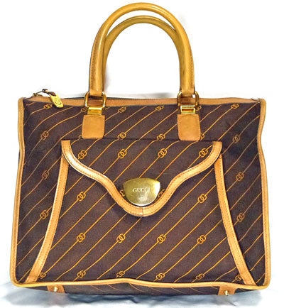 OLD Gucci ピンストライプGGボストン　茶